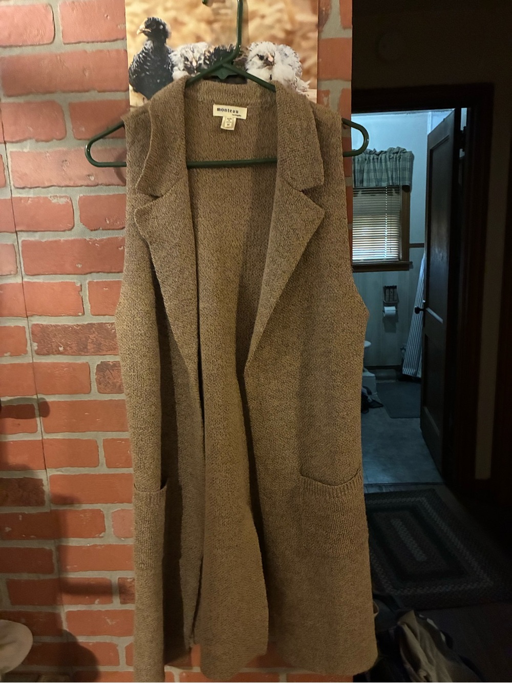 Monteau Brown Open-Front Sleeveless Knit Long Vest